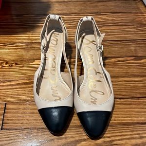 Sam Edelman Black and Nude Cap Toe Heels